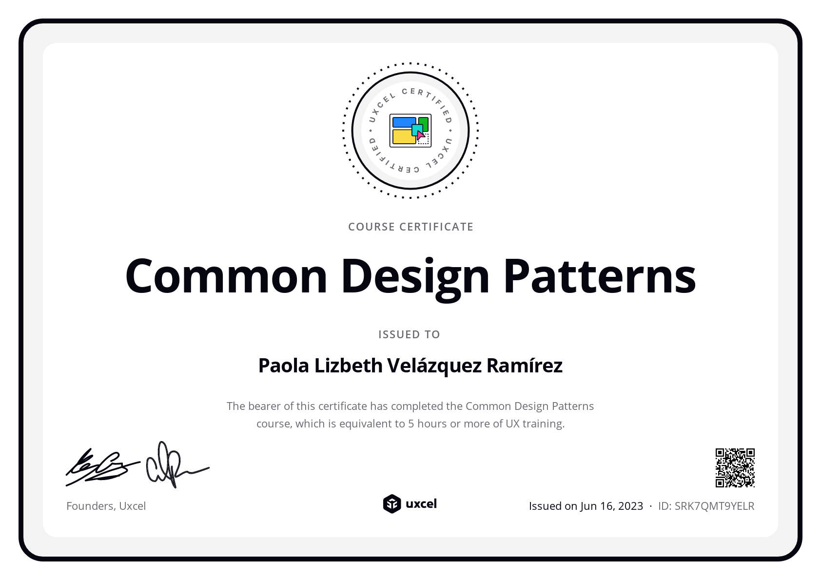 Paola Lizbeth Velázquez Ramírez's certificate
